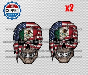 (2) American Mexican Flag Skull Decal Mexico USA Vinyl Sticker America A - Bild 1 von 2