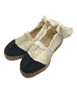 CHANEL Mules Sandals Frat EU37/US7 Ivory Black Canvas Espadrilles CC Logo 01634i - Picture 1 of 24