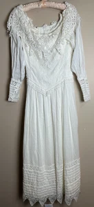 Abito formale Jessica McClintock vintage avorio pizzo matrimonio ballo maniche lunghe 14 - Foto 1 di 15