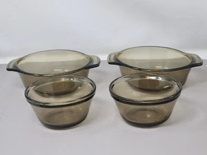 Vintage Lovenware Amber Glass Casserole Dishes & Bowls Set Of 4 With Handles - Picture 1 of 15
