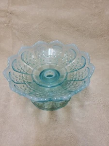 Fenton Hobnail Footed Candle Bowl/Centerpiece, Light Blue with Opalescent... - Picture 1 of 5