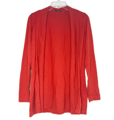 Cardigã J McLaughlin XS manga longa mistura de algodão aberto suéter laranja queimado - Imagem 1 de 4