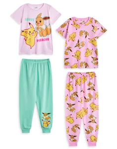 Pokemon Pikachu & Eevee Multi-Confezione da 2 Pigiama Manica Corta Gamba Lunga Set Ragazze - Foto 1 di 9