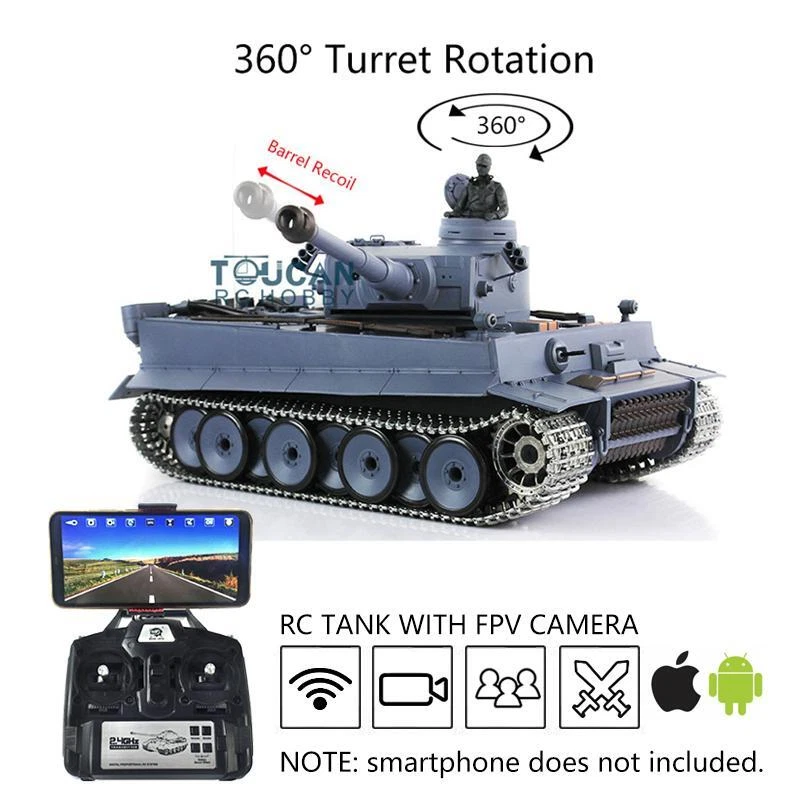 Henglong Tiger I RC Tank 7.0 1/16 Upgrade FPV 3818 IR 360° Turret Barrel Recoil - Image 1 of 1