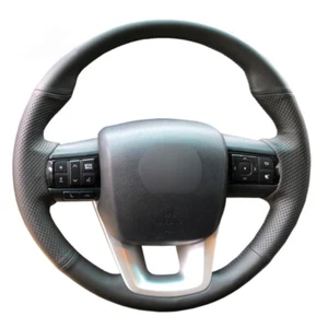 Cubierta envolvente de cuero negro con costura manual para volante para Toyota Hilux/Fortuner - Imagen 1 de 6