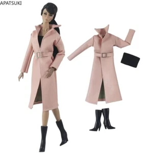 Pink Leather Clothes Set For 11.5" Doll Outfits Long Jacket Trenchcoat Top Boots - Picture 1 of 3