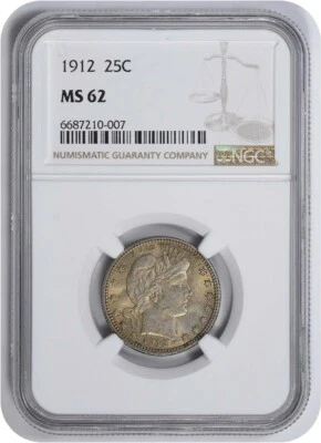1912 Barber Silver Quarter MS62 NGC - Image 1 of 2