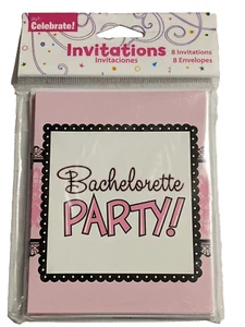 Pink & Black Lace Bachelorette Party Invitations w/Envelopes (8 per a pack (X 4) - Picture 1 of 5