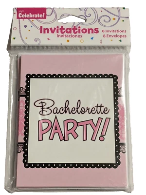 Pink & Black Lace Bachelorette Party Invitations w/Envelopes (8 per a pack (X 4) - Image 1 of 4