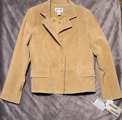 Women's Soft Genuine Leather Blazer Coat Tan, Beige Soft Button down sz XL/ 16 - Image 1 of 4