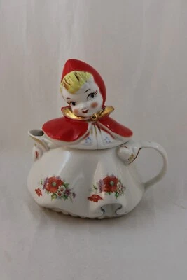 Tetera vintage Hull Caperucita Roja años 40 arte cerámica delantal floral Foto 1 de 4