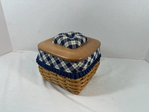 Longaberger Blue Ribbon Mending Basket With Dual Liners and Dual Lids Cover