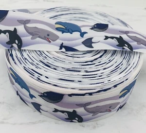 Grosgrain Ribbon Shark Whale Dolphin 1.5" Printed USA SELLER 2 Yards - Picture 1 of 2