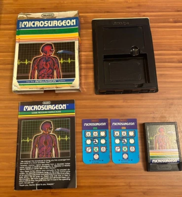 Microsurgeon Mattel Intellivision videogame cartridge Manual 2 Overlays box CIB - Image 1 of 2