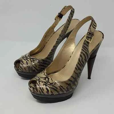 Stuart Weitzman Snakeskin Platform Slingback Peep Toe Heels Size 8.5 - Image 1 of 4