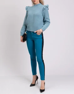 PVP €284 JUST CAVALLI LUXURY W26 Azul Crochet Ribete Logo Pierna Ajustada - Imagen 1 de 8