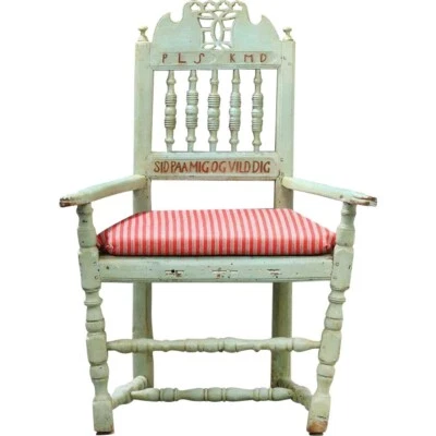 Antique Danish LARS (HUGGER) PEDERSEN Folk Art Painted Birch Armchair 1830 - Image 1 of 4
