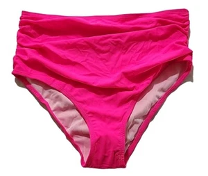 Size Medium Womens High-Waist Swimsuit Bikini Bottoms Ruched Pink - Picture 1 of 2