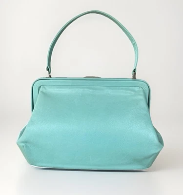 Charles Jourdan Vintage Turquoise Small Leather Frame Style Handbag - Image 1 of 4