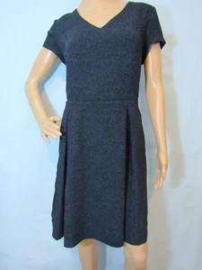 TOMMY HILFIGER Size 10 Blue & Black Herringbone Short Sleeve Fit & Flare Dress - Picture 1 of 10
