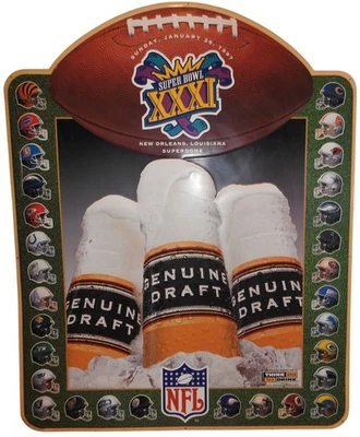 Letrero de colección Miller Lite Super Bowl XXXI 1997 Nueva Orleans, Louisiana 29" x 36" Foto 1 de 4