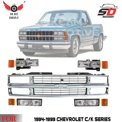 Front Grille Chrome & Headlight Assembly Kit For 1994-1999 Chevrolet C/K Series Foto 1 de 4