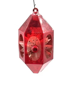 Vintage Jewel Brite Plastic Diorama Bells Poinsettia Christmas Ornament - Picture 1 of 8