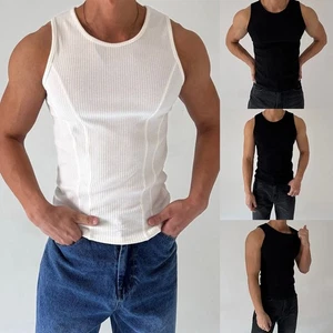 Men's Casual Ribbed Vest Tank Top Sleeveless for Activewear and Sports - Picture 1 of 18