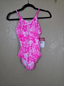 Kanu Surf Girls' Hurricane Beach Sport 1-Piece Swimsuit, Fiona Neon Pink 14 - Picture 1 of 5