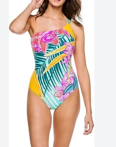 Trina Turk Terra Nostra Tropical Floral One-Shoulder One Piece Swimsuit Size 8 - Picture 1 of 2