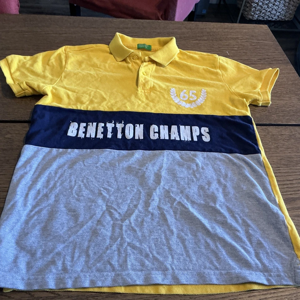 Camisa Polo Benetton Champs Juvenil Amarilla Vintage Algodón Preppy Informal-LEER Foto 1 de 4