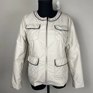 Chaqueta Paris Mode Made In Paris Crema Para Mujer Grande Acolchada Bolsillo Borde Marrón - Imagen 1 de 10
