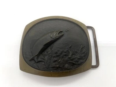 Trout Fishing Belt Buckle SL Knight Sculpture Solid Bronze Rare Vintage 70s 1978 - Image 1 of 2