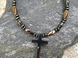 Triple Power Copper n Black 100% Magnetic Hematite Cross Magnetic Necklace - Picture 1 of 4