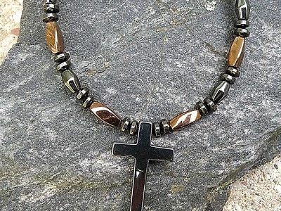 Collar Magnético Cruz Hematita 100% Magnética Cobre N Negro Triple Potencia Foto 1 de 4