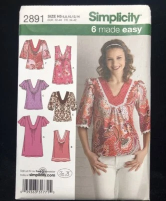 Simplicity Sewing Pattern 2891 Misses Tops 6 Made Easy Size 6-14 Uncut - Image 1 of 2