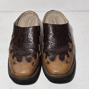 Womens Roper Tooled Brown Leather Shoes Mules Clogs Slides Western Cowgirl Sz 8 - Picture 1 of 17