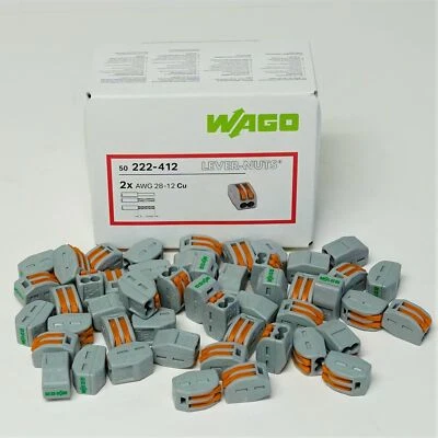 Wago 2-Conductor Lever-Nuts 222-412 Wire Splice Terminal Block Box of 50