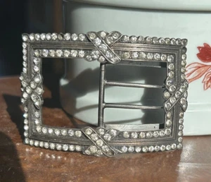 ANTIQUE French Silver Paste Buckle Clear Stones - Picture 1 of 6