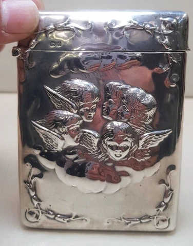 Art Nouveau 1905 Sterling Silver Card Case With Cherub Scene. SH591 Cover