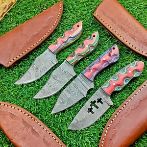 4 Pcs Damascus Blade Skinner Knives Set | 6" | Hard Wood, Leather Sheath IT-1736 - Picture 1 of 8