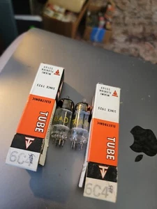 Pair 6C4 TRIODE VACUUM TUBES Gray Rib Plate Same Date Code - Picture 1 of 1