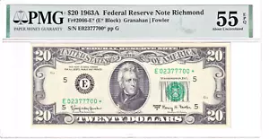 1963-A $20 FRN Richmond *STAR* PMG About Uncirculated 55EPQ Serial #E02377700* - Picture 1 of 2