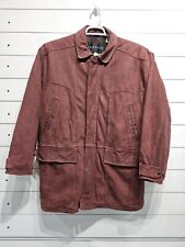 Vintage Red Purple Leather Barn Long Duster Coat Jacket Men’s Size Large Vtg