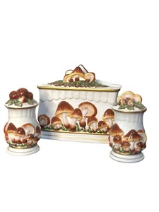 Mushroom Toadstool Salt Pepper Shakers W/ Napkin Holder Double K - Picture 1 of 21