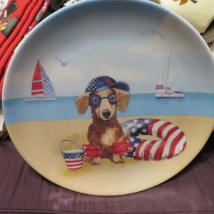 4. Juli 4th Dackel am Strand 8-1/2" Melamin Acryl Platte NEU - Bild 1 von 2