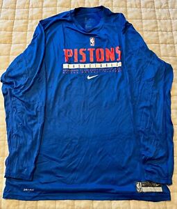 Detroit Pistons NBA Basketball Team Issued Blue Long Sleeve Shirt Nike XXL Tall