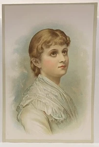 Hermosa Chal de Encaje Blanco para Mujer Joven ~ Litografía Color Victoriano 1880 - Imagen 1 de 2