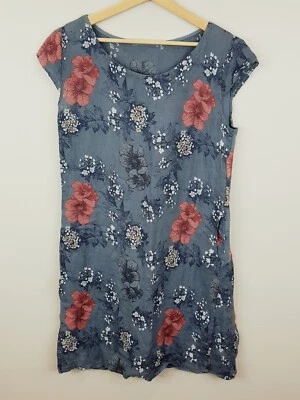 [ MADE IN ITALY ] Womens Floral Short Sleeve Linen Dress | Size XL / AU 14 - 16 - image 1 of 4