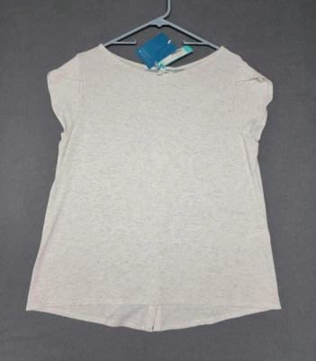 NWT~MARKET SPRUCE~Stitch Fix~L Short Sleeve Button Back  Knit Tee Lite GRAY - Image 1 of 4
